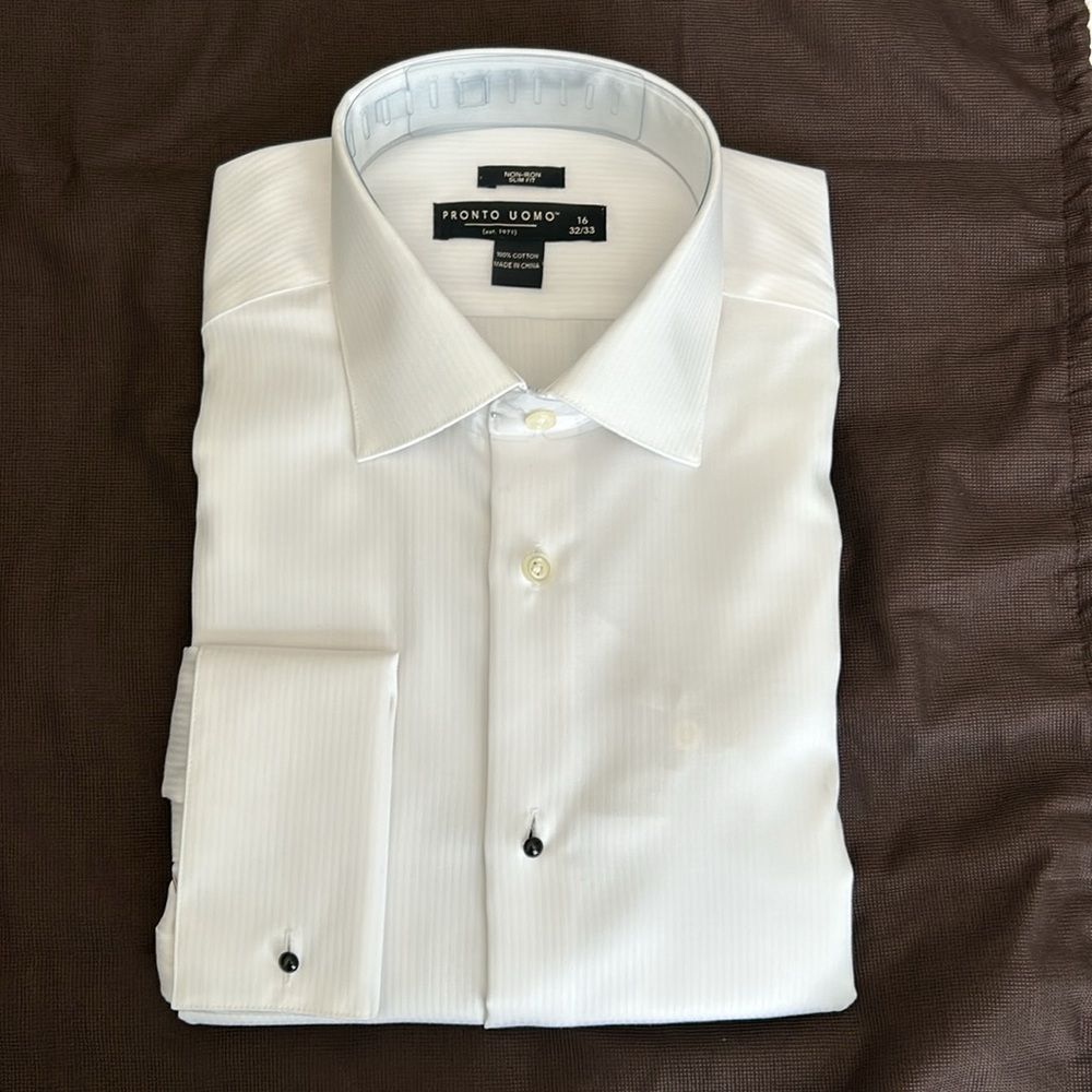 Pronto Uomo long sleeve white striped dress shirt